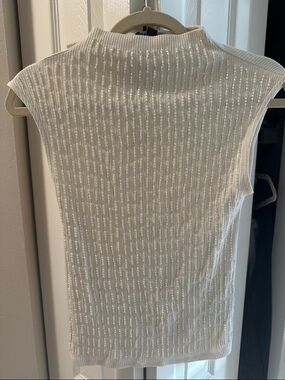 J. Crew Cream Sleeveless Ribbed Top with Sequin Detail